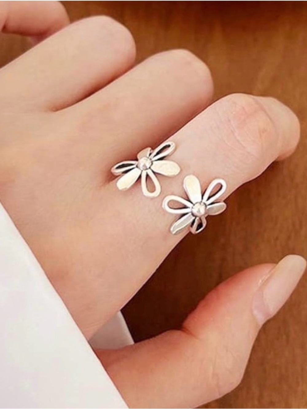 Dainty 925 Silver Daisy Open Adjustable Ring